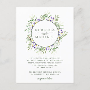 Invitation Carte Postale Elégant Aquarelle Wisteria Wreath Mariage