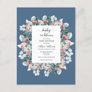Invitation Carte Postale Elégant baby shower bleu azur