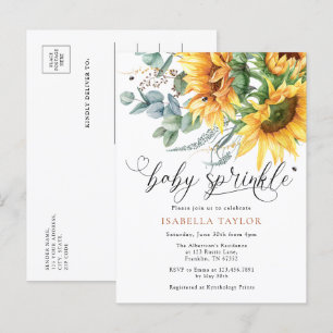 Invitation Carte Postale Élégant Baby shower de tournesol rustique