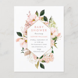 Invitation Carte Postale Elégant Baby shower floral Blush & Gold