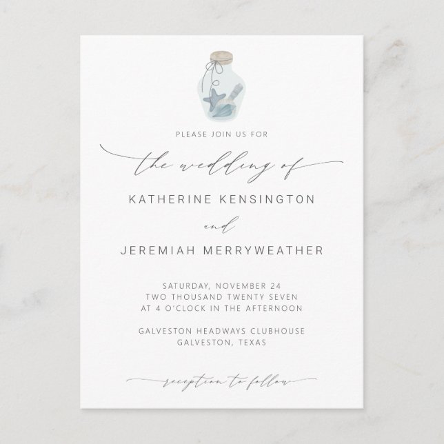 Invitation Carte Postale Elégant Beach Seashell Moderne Mariage de calligra (Devant)