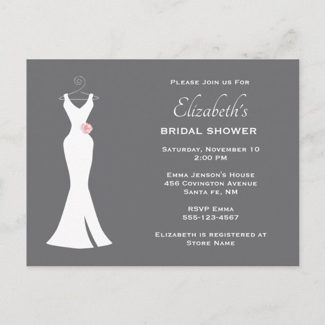Invitation Carte Postale Elégant blanc sur gris - Élégant simple nuptiale (Devant)