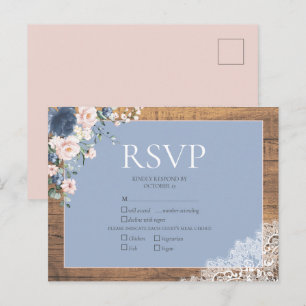 Invitation Carte Postale Elégant bleu bleu bleu bleu flou mariage dentelle 
