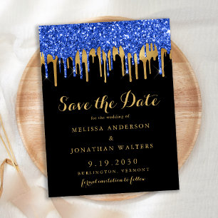 Invitation Carte Postale Élégant Bleu Parties scintillant Gold Drives Enreg
