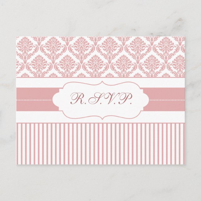 Invitation Carte Postale Elégant Blush Damask Mariage moderne élégant (Devant)