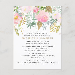 Invitation Carte Postale Elégant Blush Gold Aquarelle Fête des mariées flor