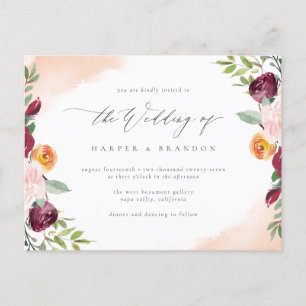 Invitation Carte Postale Élégant Burgundy Blush Floral Mariage
