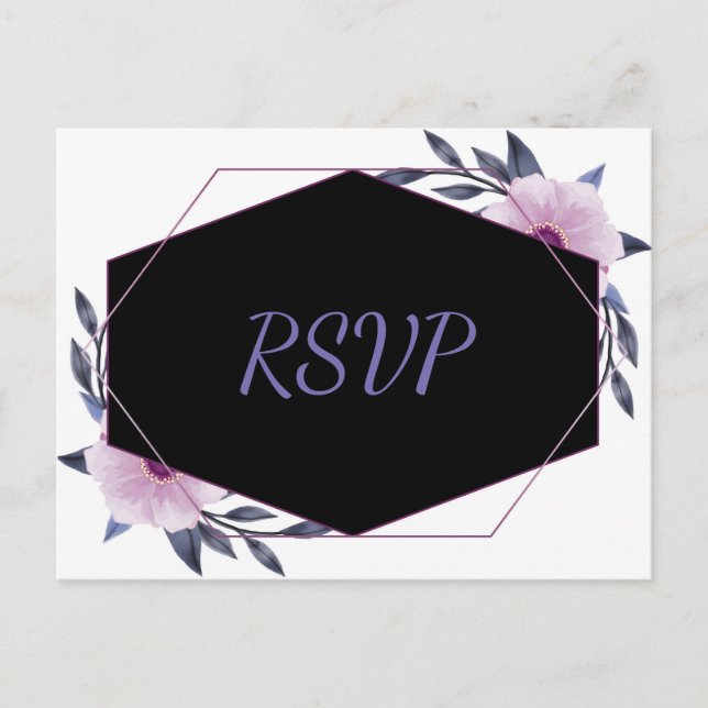 Invitation Carte Postale Elégant cadre géométrique violet floral rsvp (Devant)