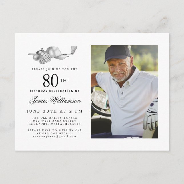 Invitation Carte Postale Elégant Classic Golf 80th Birthday Party Photo (Devant)
