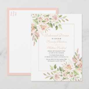 Invitation Carte Postale Élégant dîner de répétition florale rose rose Rose