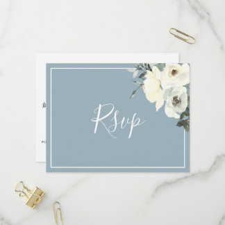 Invitation Carte Postale Elegant Dusty Blue RSVP Postcard with Meal Choice