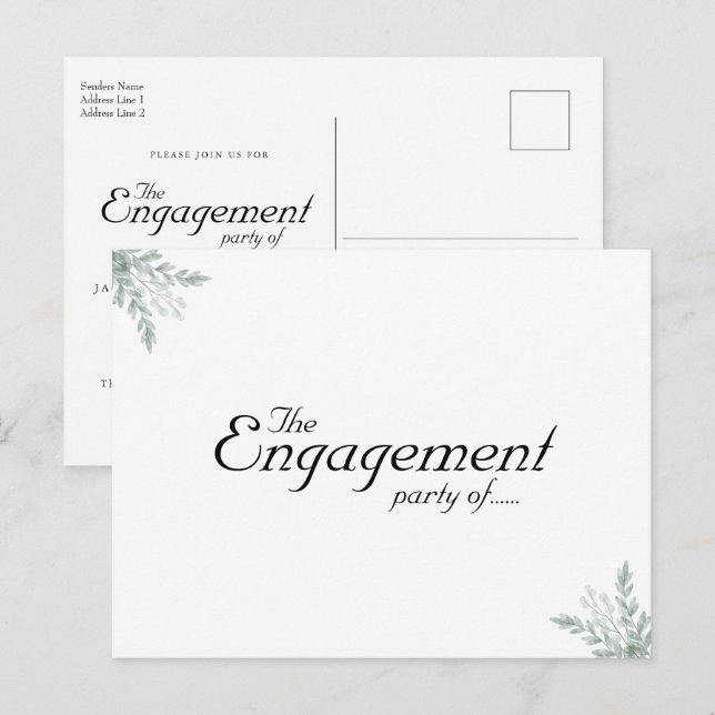 Invitation Carte Postale Élégant Eucalyptus Floral Enregistrer Le Fiançaill (Devant / Derrière)