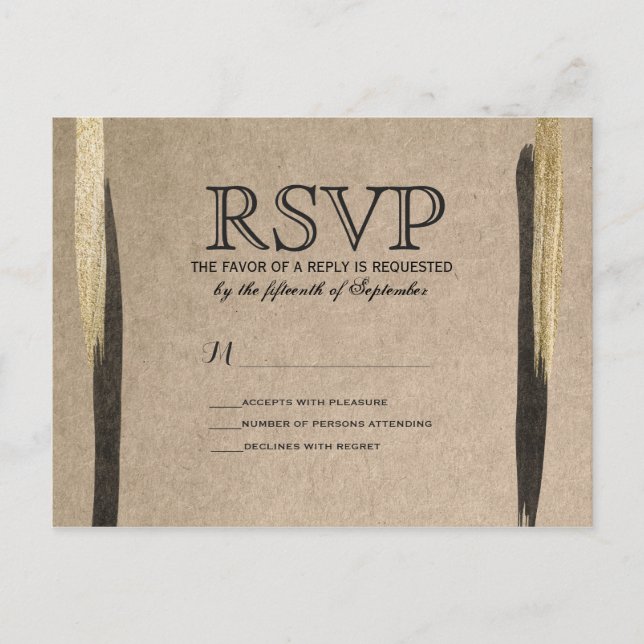 Invitation Carte Postale Élégant Faux Gold & Black Paint Strokes (Devant)