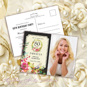 Invitation Carte Postale Elégant Floral 50 et Fabulous 50th Birthday Party