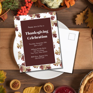 Invitation Carte Postale Élégant Foliage Automne Thanksgiving Dîner