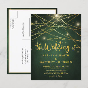 Invitation Carte Postale Élégant Mariage à cordes or Sparkling