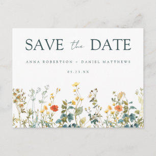Invitation Carte Postale Élégant mariage Fleur sauvage Enregistrer la date