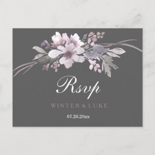 Invitation Carte Postale Elégant mariage floral gris hiver RSVP