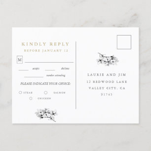 Invitation Carte Postale Elégant Mariage Magnolia RSVP avec choix de repas
