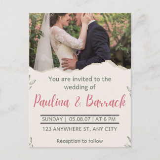 Invitation Carte Postale Élégant Mariage photo minimaliste romantique moder