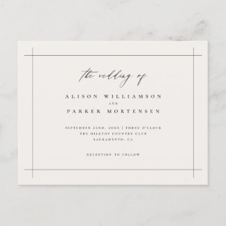 Invitation Carte Postale Élégant minimal noir et ivoire Mariage de typograp