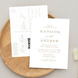 Invitation Carte Postale Élégant Moderne Code QR Mariage Or