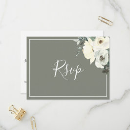 Invitation Carte Postale Elegant Olive Green RSVP Postcard with Meal Choice