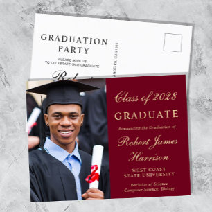Invitation Carte Postale Élégant Photo College Burgundy Graduation Party