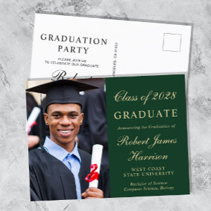 Invitation Carte Postale Élégant Photo College Green Graduation Party