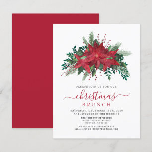 Invitation Carte Postale Élégant Poinsettia Rouge Floral Brunch de Noël