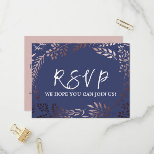 Invitation Carte Postale Elégant Rose Gold and Navy Song Request RSVP