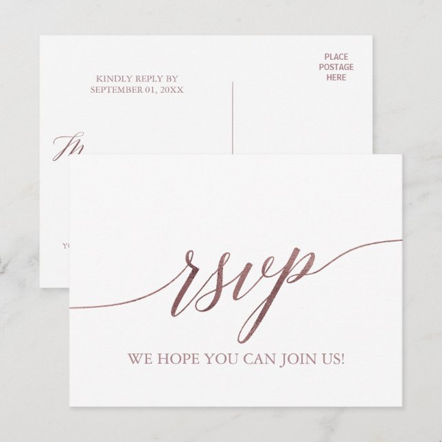 Invitation Carte Postale Élégant Rose Gold Calligraphie Demande de chanson  (Devant / Derrière)