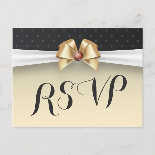 Invitation Carte Postale Élégant Ruban Or Blanc Rouge Diamant Mariage RSVP (Devant)