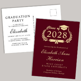Invitation Carte Postale Élégant Script Burgundy College Graduation Party