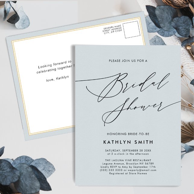 Invitation Carte Postale Élégant Script minimaliste Fête des mariées modern (Créateur téléchargé)