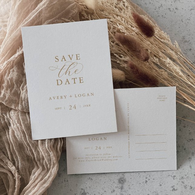 Invitation Carte Postale Élégant script or Enregistrer la date (Créateur téléchargé)