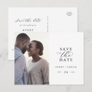 Invitation Carte Postale Élégant script photo Enregistrer la date