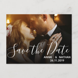 Invitation Carte Postale Elegant Scrit Mariage Photo Enregistrer la date Ca