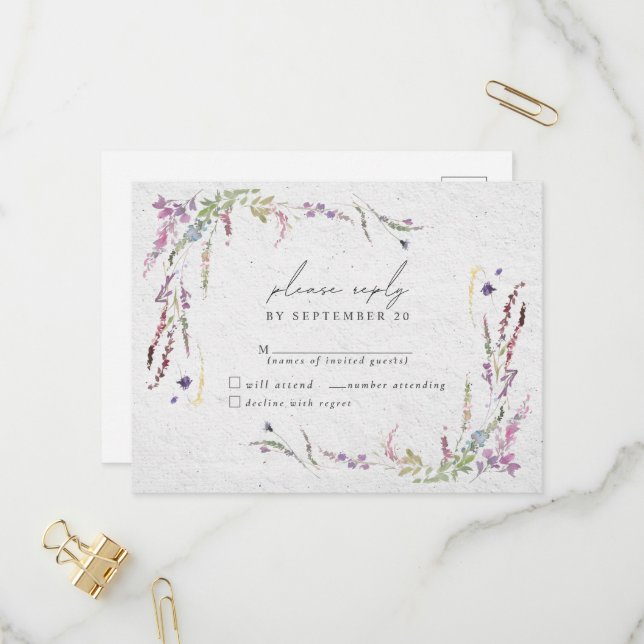 Invitation Carte Postale Elégante aquarelle Fleur sauvage Mariage moderne R (Devant/Arrière en situation)