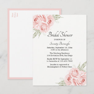 Invitation Carte Postale Elégante aquarelle Rose rose Fête des mariées flor