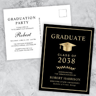 Invitation Carte Postale Élégante Black Gold College Graduation Party