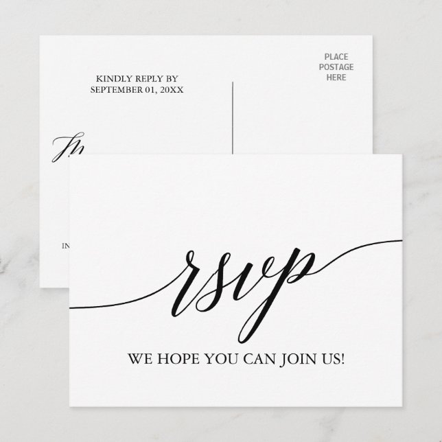 Invitation Carte Postale Élégante calligraphie blanche et noire Choix du me (Devant / Derrière)