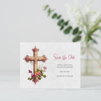 Elégante croix aux fleurs roses Enregistrer la dat