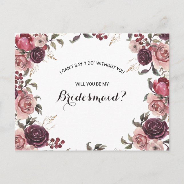 Invitation Carte Postale Élégante demoiselle d'honneur florale d'été de Bou (Devant)