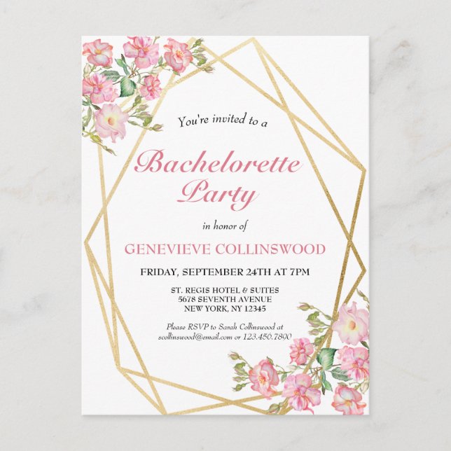Invitation Carte Postale Élégante fête de bachelorette géométrique rose (Devant)