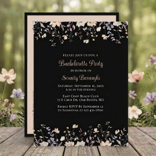 Invitation Carte Postale Élégante Fête de Fiançailles Bohème Florale Noire