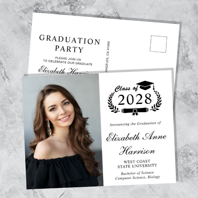 Invitation Carte Postale Élégante fête de graduation du Collège photo (Créateur téléchargé)
