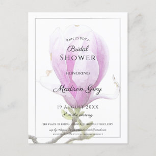 Invitation Carte Postale Élégante Fête des mariées de Magnolia rose