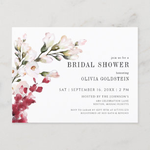 Invitation Carte Postale Élégante Fête des mariées florale rose pâle