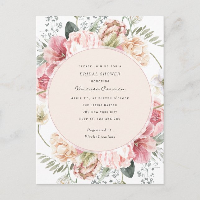 Invitation Carte Postale Elégante floraison fleurie, chic jardin fleurs ten (Devant)
